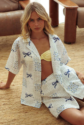 Ithaca Wrap Mini Skirt Bow Print Blue